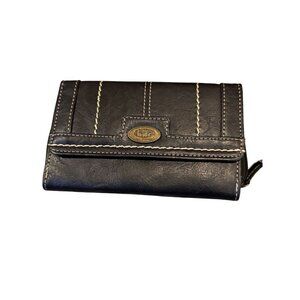 BOC Black Leather Wallet With Snap Closure & Zippered Coin Pocket